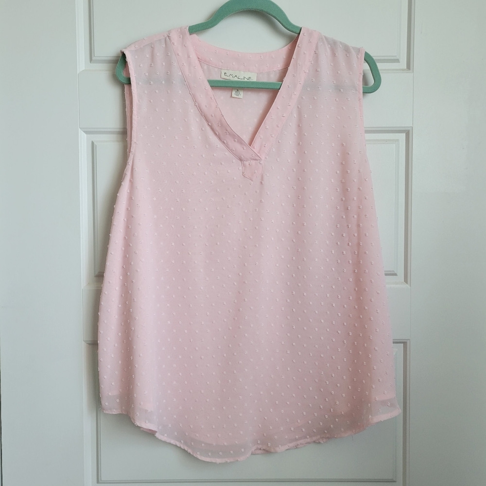 Emaline Short Sleeve V-Neck Swiss Dot Boho,Beachy lined Blouse Size XL EUC